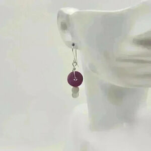 Handcrafted‎ Earrings with a Fuchsia Disk & Satin Finish Silver Cascading Disks